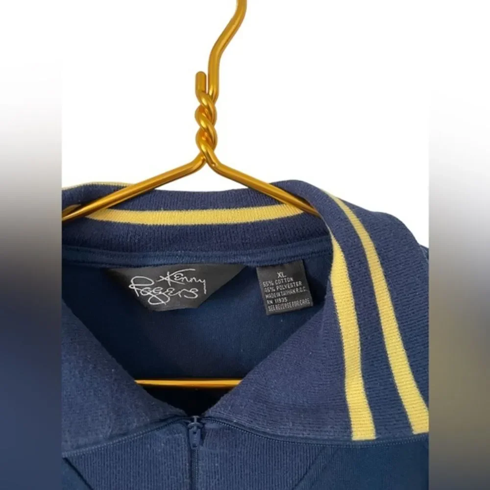 Vintage Kenny Rogers Men’s XL Blue & Yellow Varsity‎ 1/4 Zip Sweater Pullover